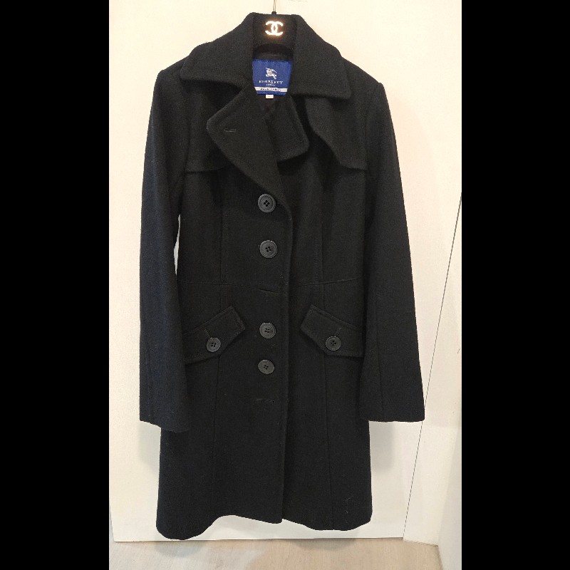 Burberry Blue Label 40號 日本限定 黑色修身羊毛大衣-0