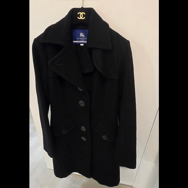 Burberry Blue Label 40號 日本限定 黑色修身羊毛大衣-1