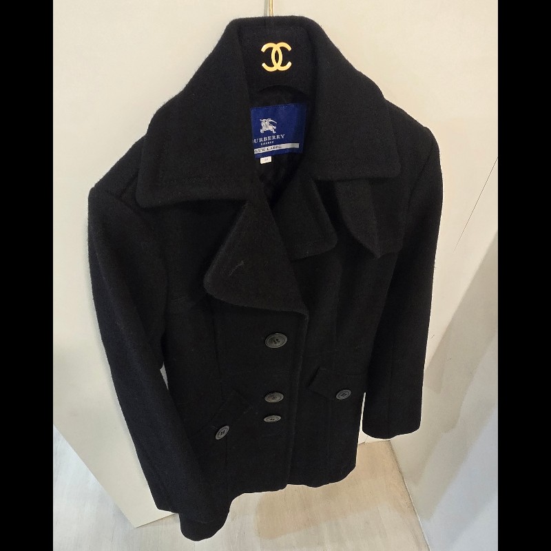 Burberry Blue Label 40號 日本限定 黑色修身羊毛大衣-2