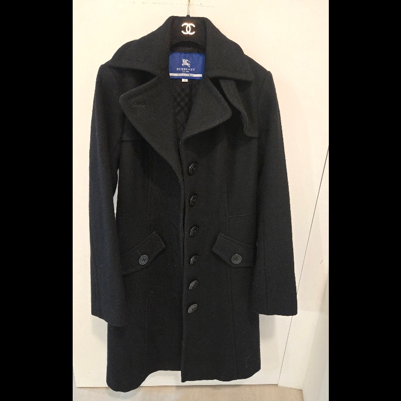 Burberry Blue Label 40號 日本限定 黑色修身羊毛大衣-3