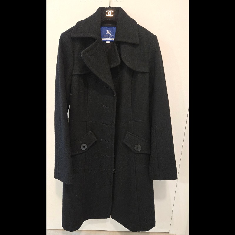 Burberry Blue Label 40號 日本限定 黑色修身羊毛大衣-4