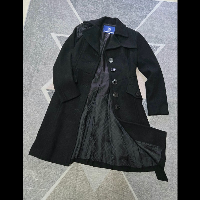 Burberry Blue Label 40號 日本限定 黑色修身羊毛大衣-8