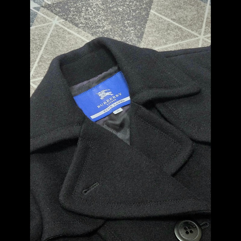 Burberry Blue Label 40號 日本限定 黑色修身羊毛大衣-10