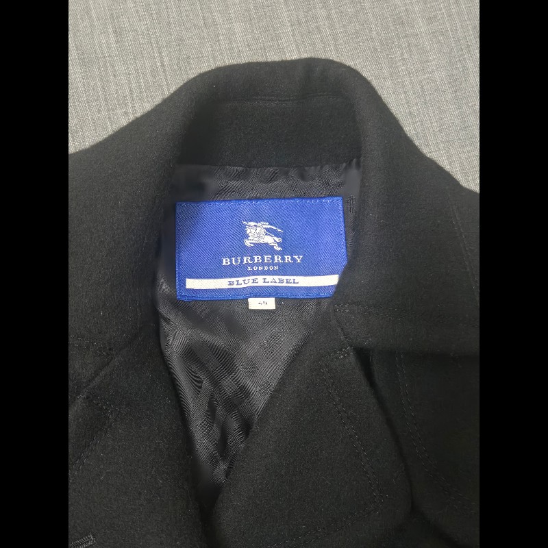 Burberry Blue Label 40號 日本限定 黑色修身羊毛大衣-14