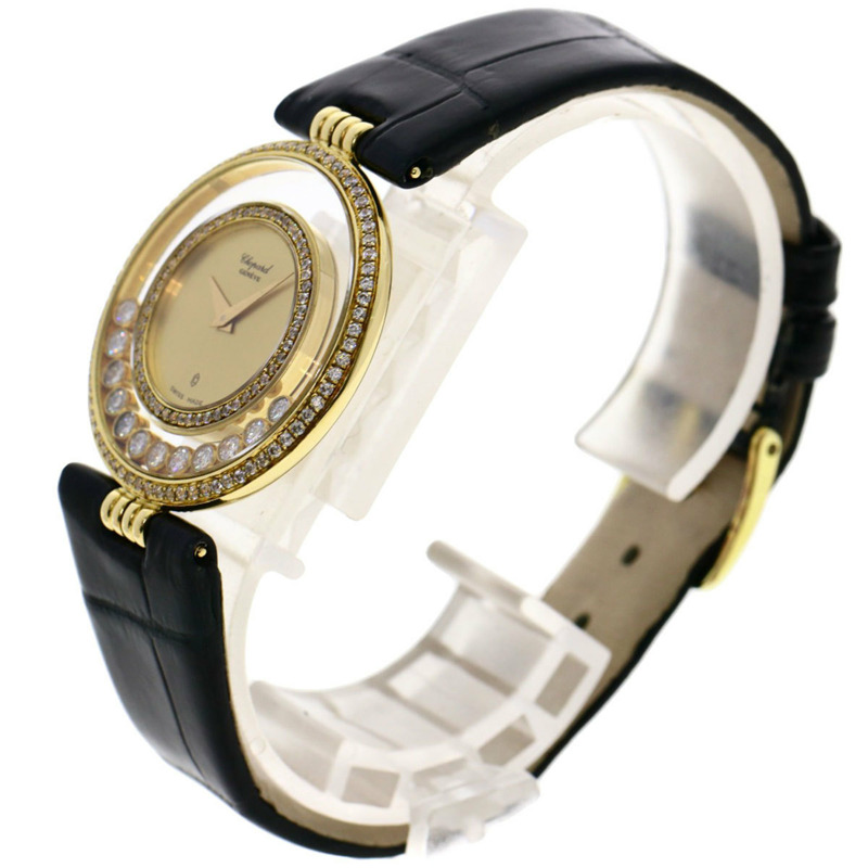 蕭邦 Happy Diamonds 男士腕錶，18K黃金/皮革錶帶-1