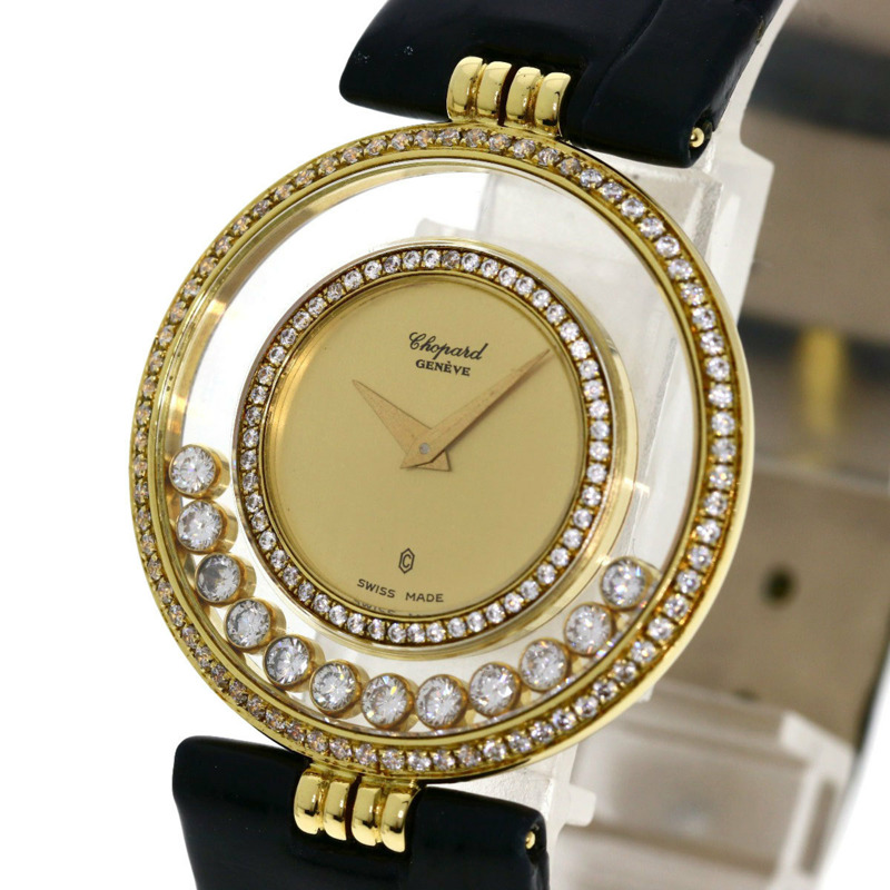 蕭邦 Happy Diamonds 男士腕錶，18K黃金/皮革錶帶-2