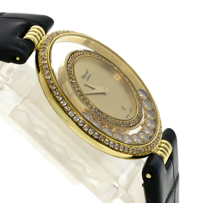 蕭邦 Happy Diamonds 男士腕錶，18K黃金/皮革錶帶-5