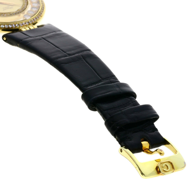 蕭邦 Happy Diamonds 男士腕錶，18K黃金/皮革錶帶-11