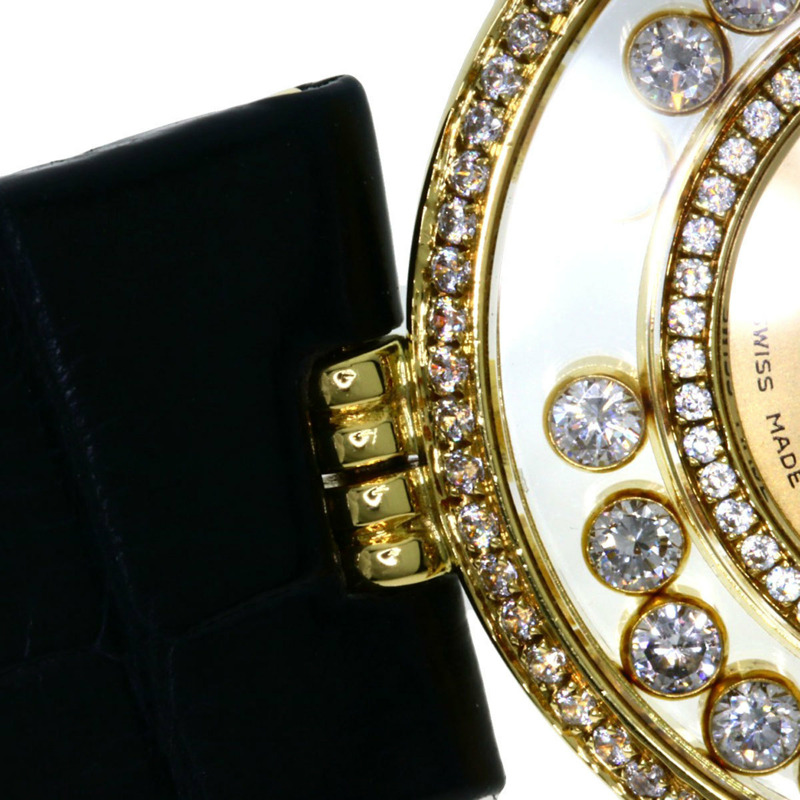 蕭邦 Happy Diamonds 男士腕錶，18K黃金/皮革錶帶-21