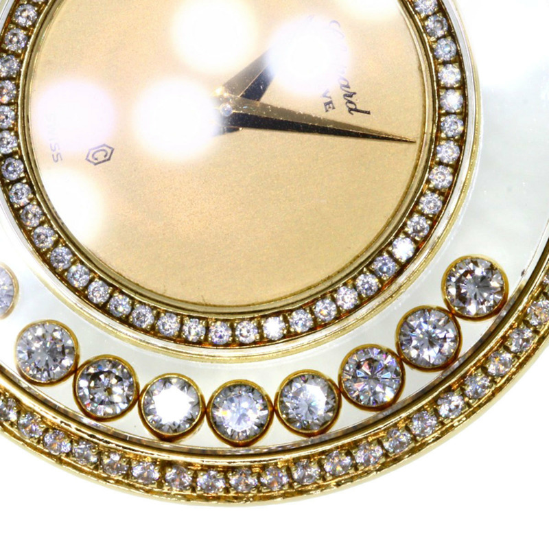 蕭邦 Happy Diamonds 男士腕錶，18K黃金/皮革錶帶-24