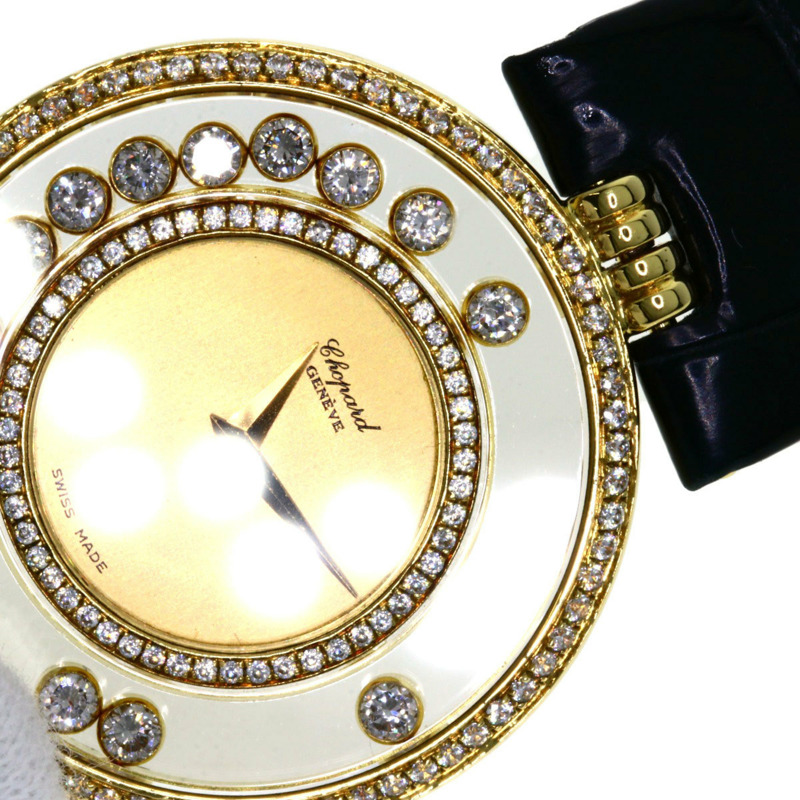 蕭邦 Happy Diamonds 男士腕錶，18K黃金/皮革錶帶-29