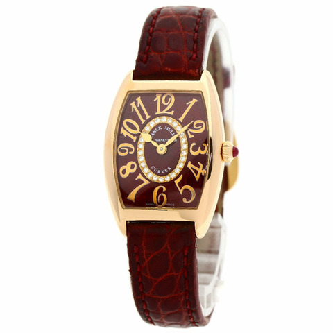 Franck Muller 1752QZRELCD1R5N 酒桶形曲線浮雕鑽石腕錶，18K 玫瑰金錶殼搭配皮革錶帶，女款