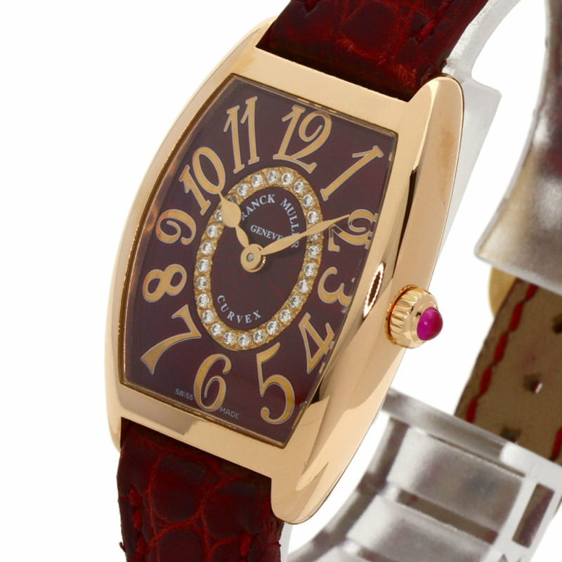 Franck Muller 1752QZRELCD1R5N 酒桶形曲線浮雕鑽石腕錶，18K 玫瑰金錶殼搭配皮革錶帶，女款-2