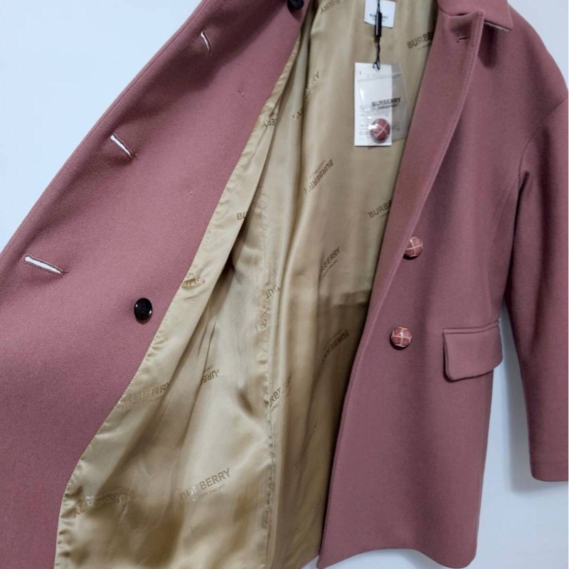 Burberry 質感乾燥玫瑰粉落肩羊絨大衣-0