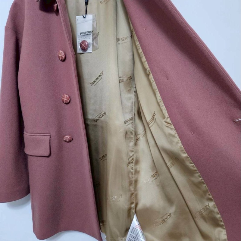 Burberry 質感乾燥玫瑰粉落肩羊絨大衣-1