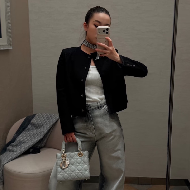 莉亞精品♡ Lady Dior 灰藍4x5淡金 二手-1