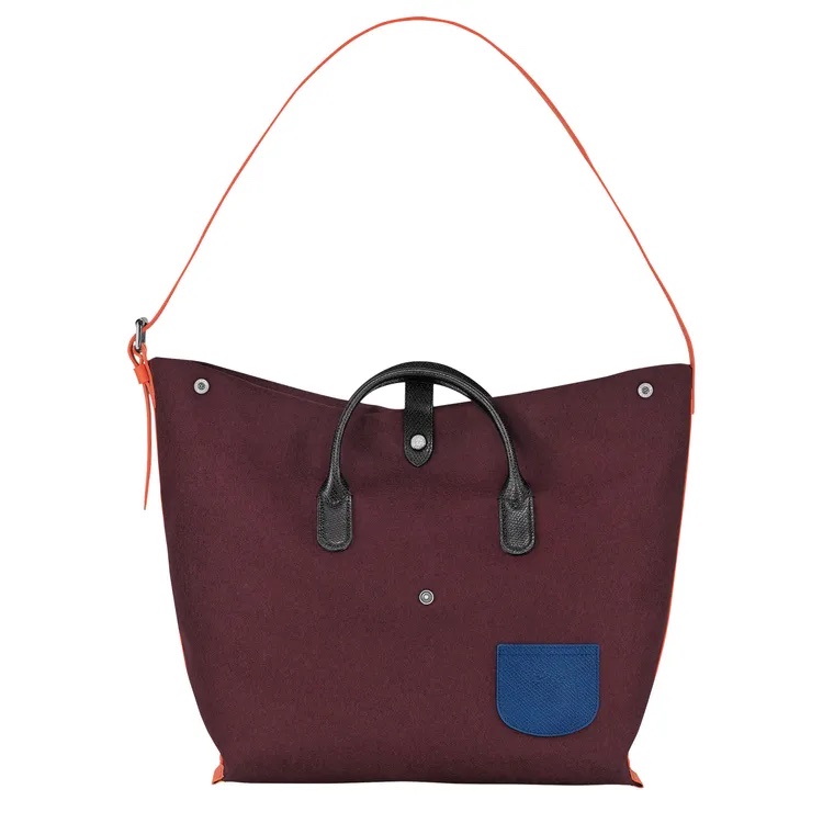 LONGCHAMP Roseau Essential Flanelle系列 酒紅 羊毛 手提包 肩背包 側背包 斜背包-1