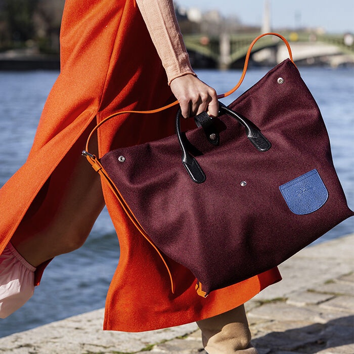 LONGCHAMP Roseau Essential Flanelle系列 酒紅 羊毛 手提包 肩背包 側背包 斜背包-3