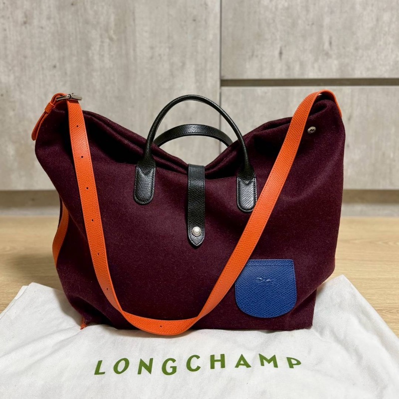 LONGCHAMP Roseau Essential Flanelle系列 酒紅 羊毛 手提包 肩背包 側背包 斜背包-5