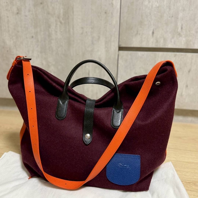LONGCHAMP Roseau Essential Flanelle系列 酒紅 羊毛 手提包 肩背包 側背包 斜背包-6