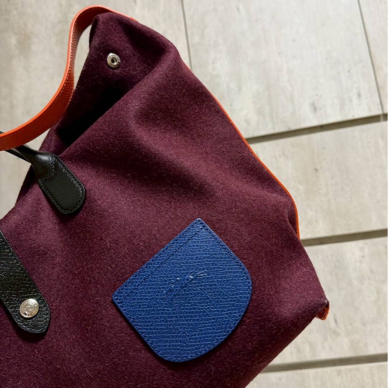 LONGCHAMP Roseau Essential Flanelle系列 酒紅 羊毛 手提包 肩背包 側背包 斜背包-8
