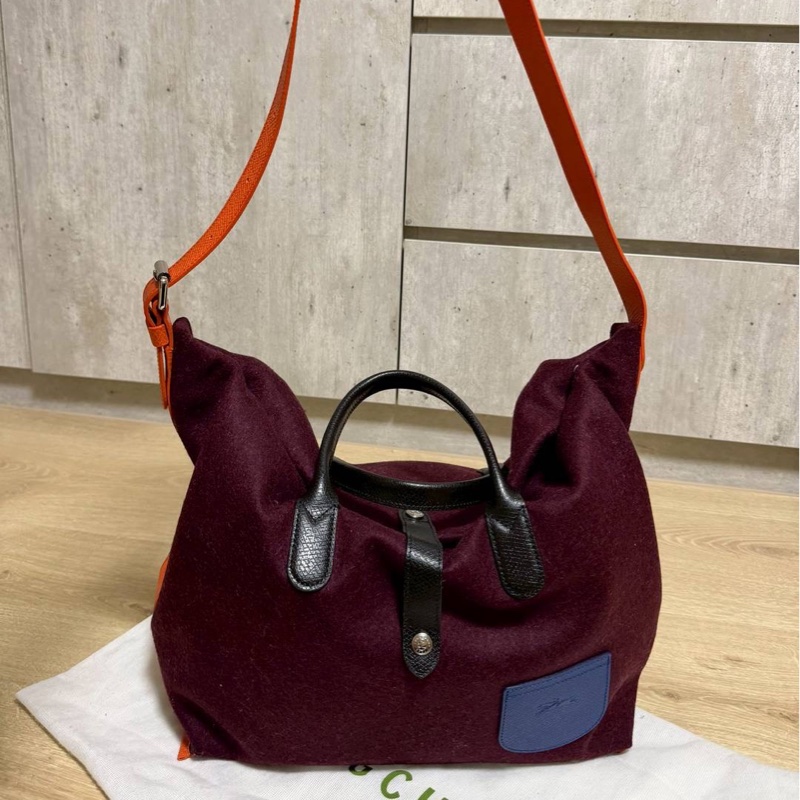 LONGCHAMP Roseau Essential Flanelle系列 酒紅 羊毛 手提包 肩背包 側背包 斜背包-10