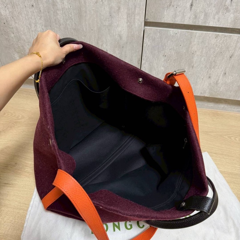 LONGCHAMP Roseau Essential Flanelle系列 酒紅 羊毛 手提包 肩背包 側背包 斜背包-14