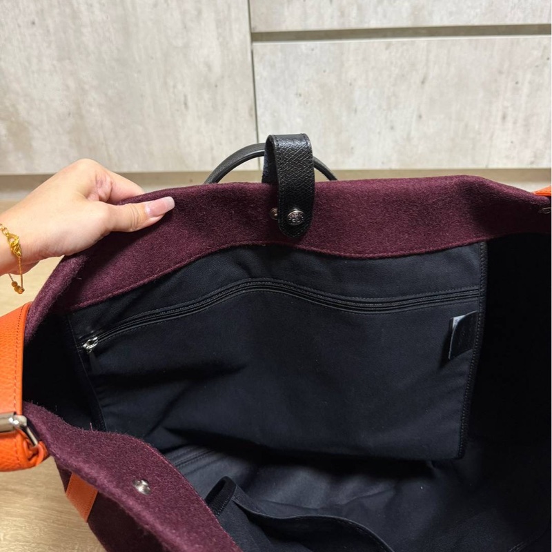 LONGCHAMP Roseau Essential Flanelle系列 酒紅 羊毛 手提包 肩背包 側背包 斜背包-15