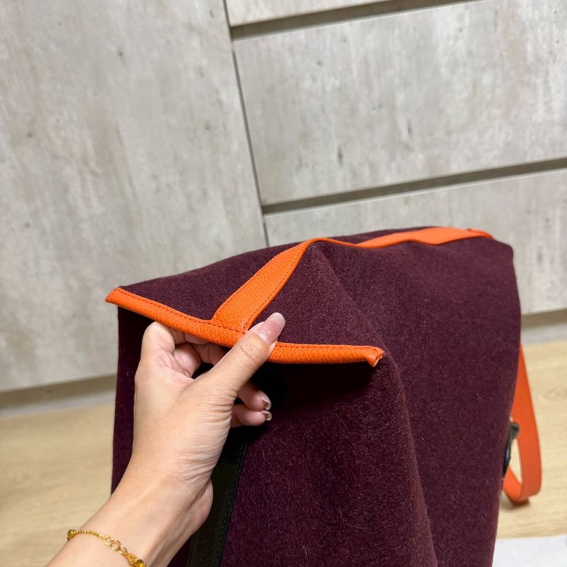 LONGCHAMP Roseau Essential Flanelle系列 酒紅 羊毛 手提包 肩背包 側背包 斜背包-21