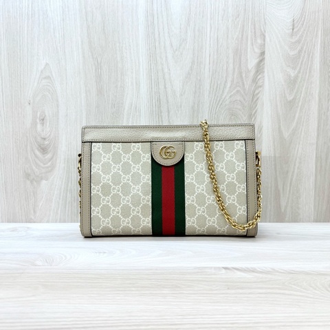 Gucci燕麥色原花磁吸釦式鍊條孫芸芸側背包503877