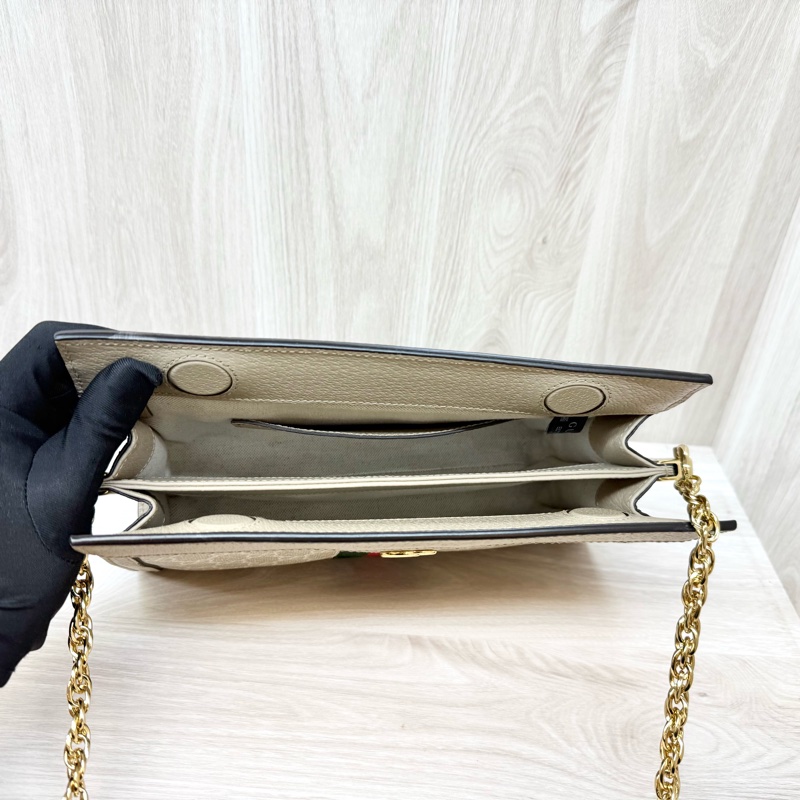 Gucci燕麥色原花磁吸釦式鍊條孫芸芸側背包503877-8