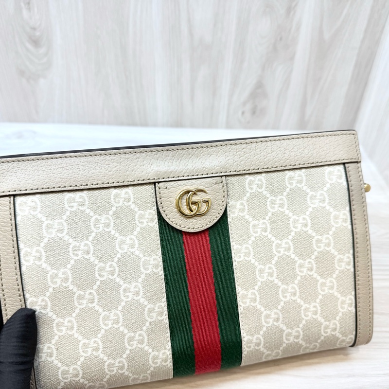 Gucci燕麥色原花磁吸釦式鍊條孫芸芸側背包503877-10