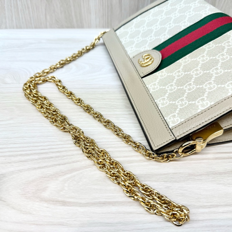 Gucci燕麥色原花磁吸釦式鍊條孫芸芸側背包503877-11