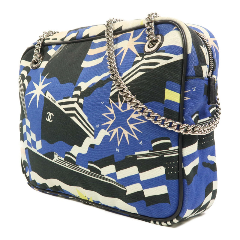 CHANEL 帆布Chain Shoulder銀扣鏈帶肩背袋-2