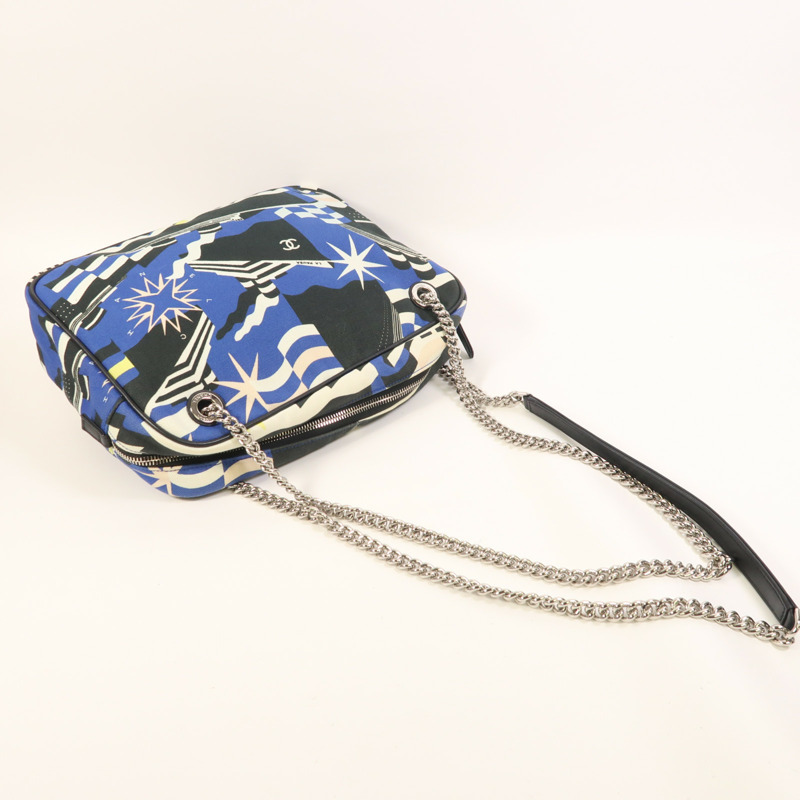 CHANEL 帆布Chain Shoulder銀扣鏈帶肩背袋-8