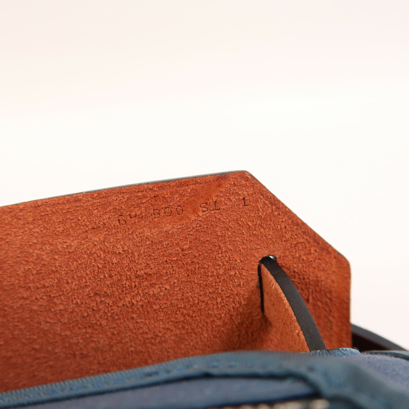 HERMES 帆布Herbag PM銀扣手挽肩背兩用袋Bleu Tempete/Rouge H-6