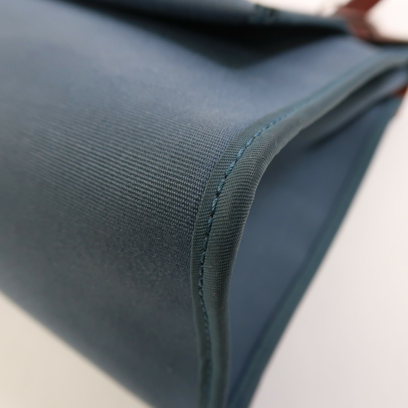 HERMES 帆布Herbag PM銀扣手挽肩背兩用袋Bleu Tempete/Rouge H-12