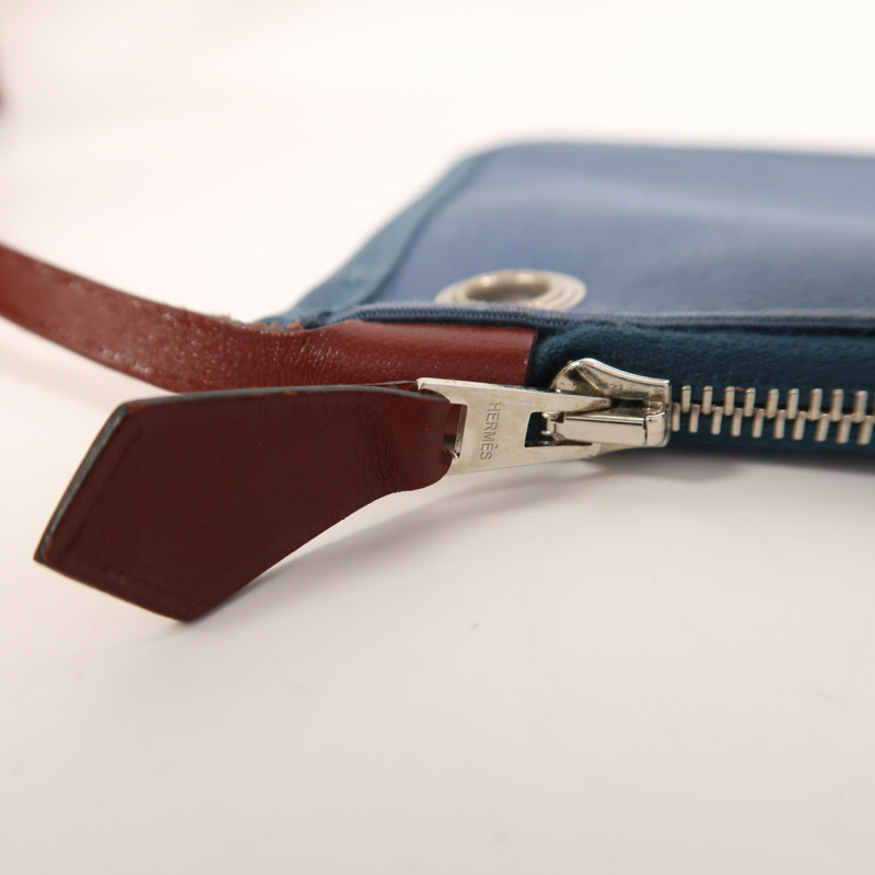 HERMES 帆布Herbag PM銀扣手挽肩背兩用袋Bleu Tempete/Rouge H-16