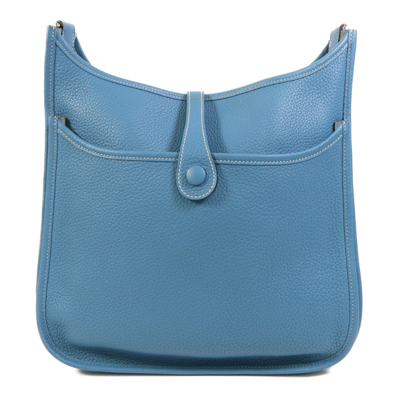 HERMES Clemence皮革Evelyne PM銀扣肩背袋Bleu Jean-1