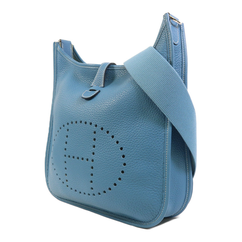 HERMES Clemence皮革Evelyne PM銀扣肩背袋Bleu Jean-2
