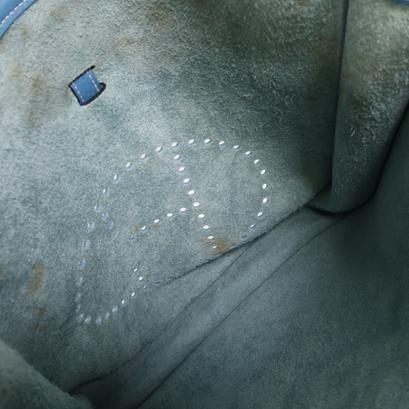 HERMES Clemence皮革Evelyne PM銀扣肩背袋Bleu Jean-4