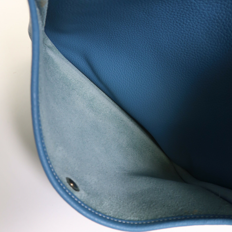 HERMES Clemence皮革Evelyne PM銀扣肩背袋Bleu Jean-5