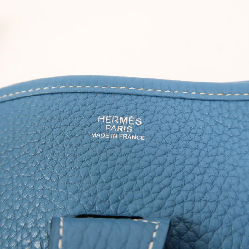 HERMES Clemence皮革Evelyne PM銀扣肩背袋Bleu Jean-6