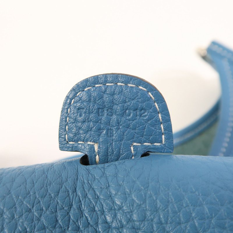 HERMES Clemence皮革Evelyne PM銀扣肩背袋Bleu Jean-7