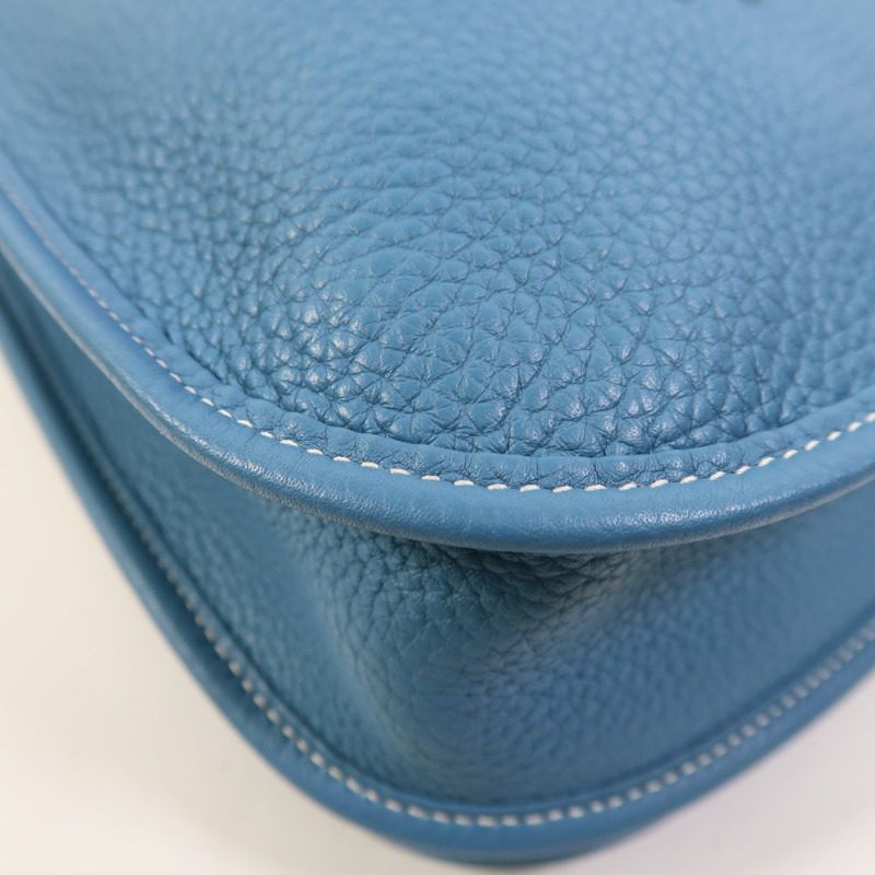 HERMES Clemence皮革Evelyne PM銀扣肩背袋Bleu Jean-9