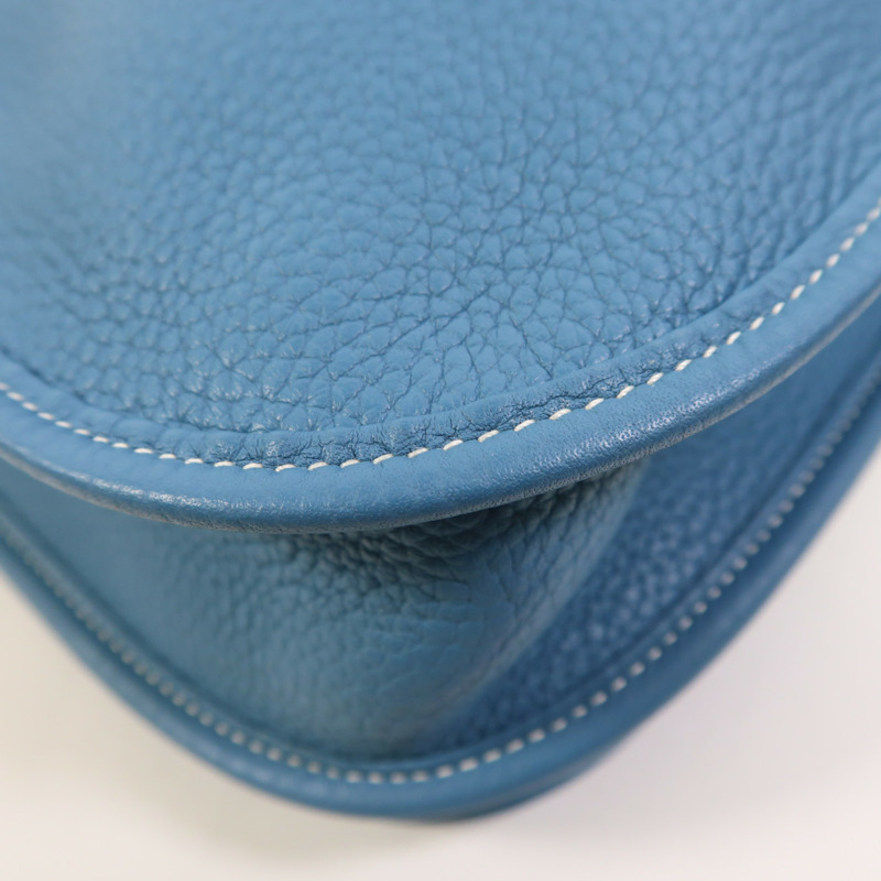 HERMES Clemence皮革Evelyne PM銀扣肩背袋Bleu Jean-10