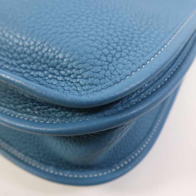 HERMES Clemence皮革Evelyne PM銀扣肩背袋Bleu Jean-11