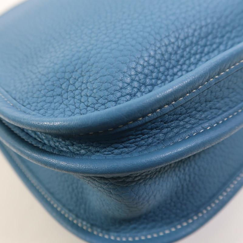 HERMES Clemence皮革Evelyne PM銀扣肩背袋Bleu Jean-12