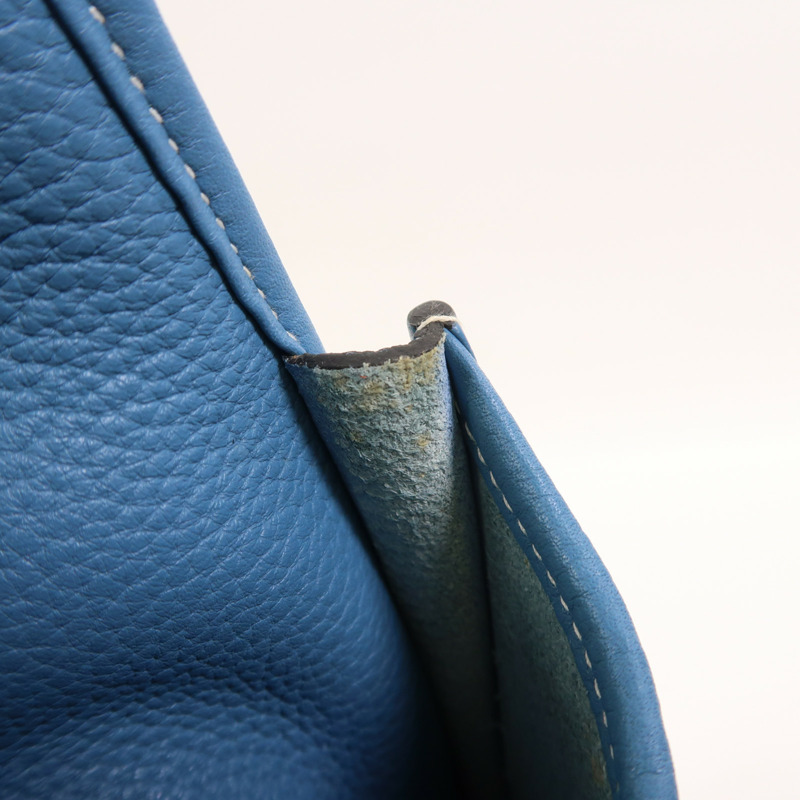 HERMES Clemence皮革Evelyne PM銀扣肩背袋Bleu Jean-15