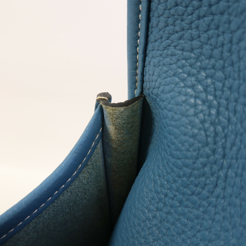 HERMES Clemence皮革Evelyne PM銀扣肩背袋Bleu Jean-16